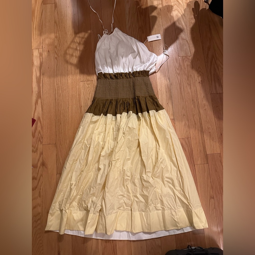 Tory Burch White, Brown, and Yellow Dress